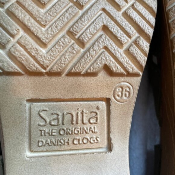 Sanita Margrethe Sandals Leather size 36 6 Khaki Clogs Wood Heel Green Beige - Picture 6 of 16